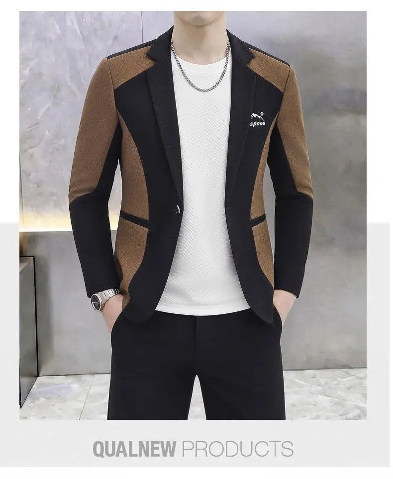 High-Quality Fashionable Autumn Winter Plaid Suit Men's Slim Fit Single-Breasted Jacket Youth Stylish Outerwear Top for Men