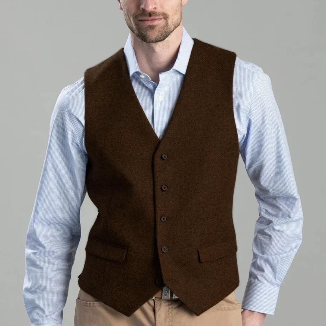 Men's Herringbone Vest Single Breasted Waistcoat for Weddings and Formal Occasions