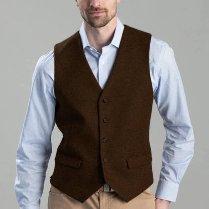 Men's Herringbone Vest Single Breasted Waistcoat for Weddings and Formal Occasions