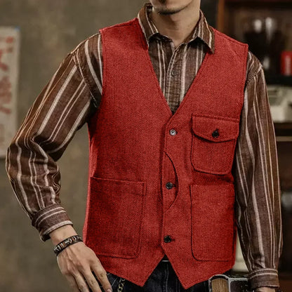 Men's Herringbone Suit Vest – Single Button Waistcoat for Wedding & Business