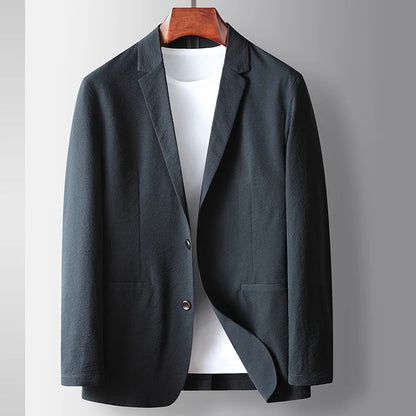 KIDWHXR Blazer Men Spring Thin Simple Single-breasted Pocket Man Outerwear Loose Breathable Long Sleeve Business Male Suit Coat