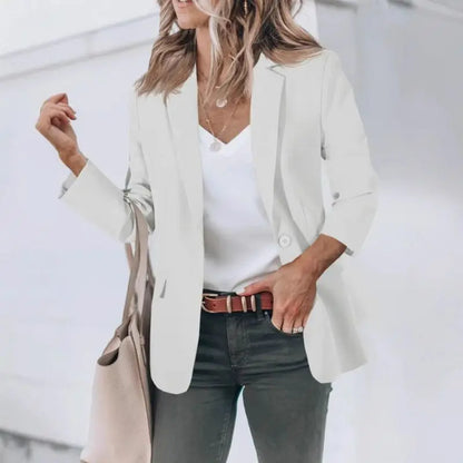 Fall 2024 Women's Casual Long Sleeve Button-Up Collar Pocket Single-Breasted Office West Suit Polyester Blend Fashion Style