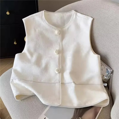 Vintage Chinese Jacquard Vest Jacket Women 2025 New Spring Summer  Rose Button Sleeveless Waistcoat Chic Female Top