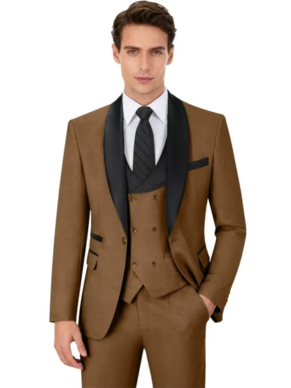 Multi-colors Men's Handsome Suits 3 Pieces Banquet Party Wear Classic Shawl Lapel Suit Set Wedding Groom Sets Plus Size Tuxedo