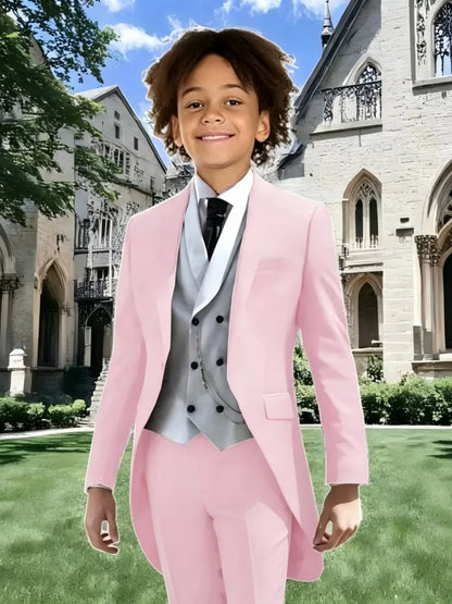 High Quality Boys Formal Tailcoat Vest Pants 3 Pieces Banquet Party Wear Smart Handsome Kids Slim Fit Suit Set Wedding Tuxedo