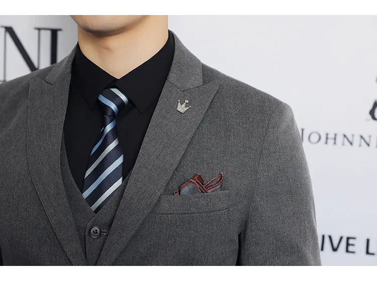 High-quality men's fashionable, stylish and casual new men's formal evening dress three-piece set casual suit