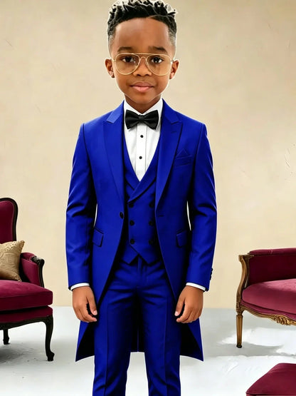 New Boys Long Jacket Vest Pants 3 Pieces Suits Piano Performance Wear Classy Peak Lapel Kid Slim Fit Suit Set For Wedding