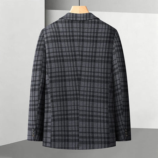 Autumn Winter Plaid Suiting Jacket Men's Business Casual Fashion Outerwear Trendy Korean Style Single-breasted Coat