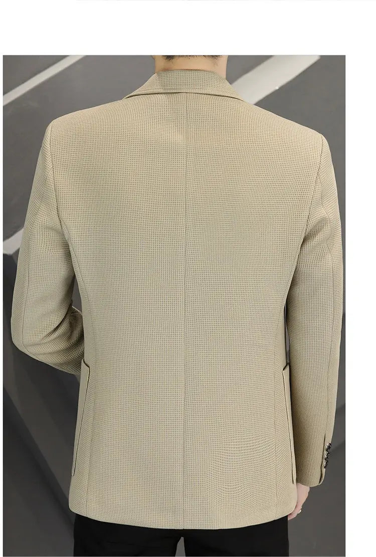 Men's Casual Blazer Two-Button Waffle Pattern for Spring Autumn