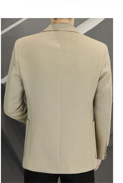 Men's Casual Blazer Two-Button Waffle Pattern for Spring Autumn