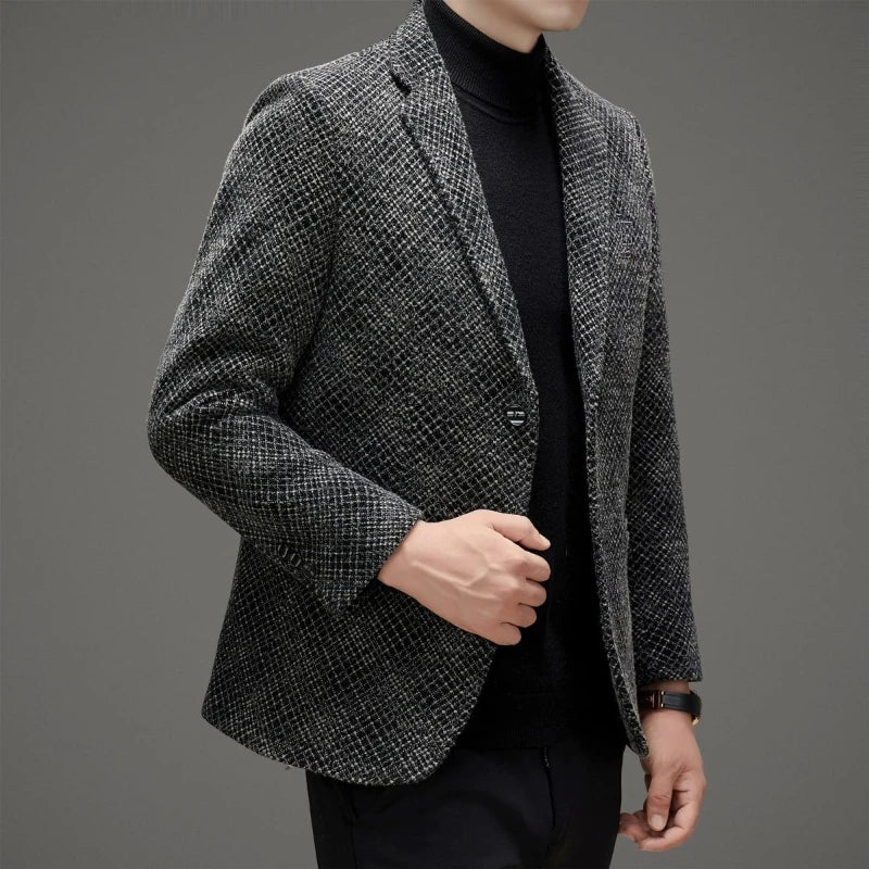Men's Autumn Winter Thickened Business Casual Blazer Jacket Middle Aged Warm Outerwear