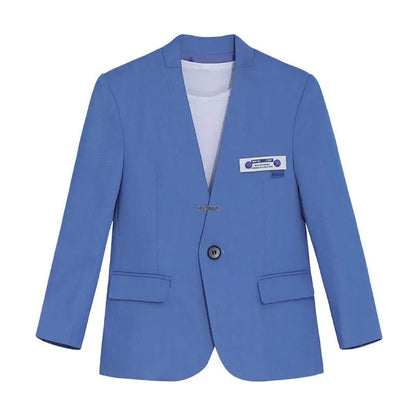 Boys Formal Suit Set Kids Wedding Tuxedo Jacket Pants Blue Ceremony Outfit