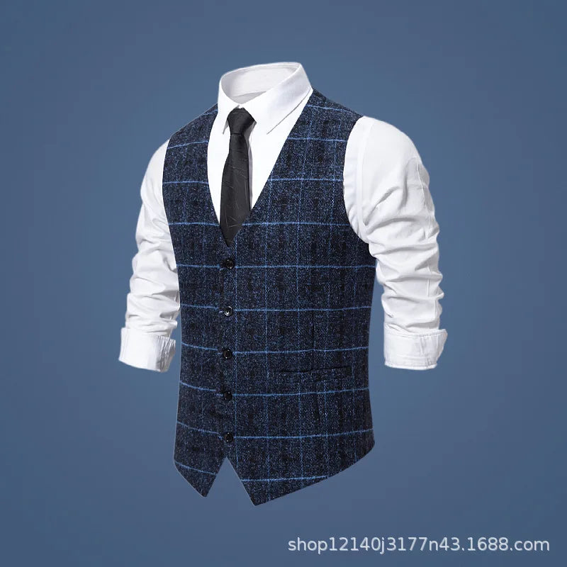 Men's Slim Fit Single Breasted Suit Vest – Plaid Waistcoat for Weddings & Banquets