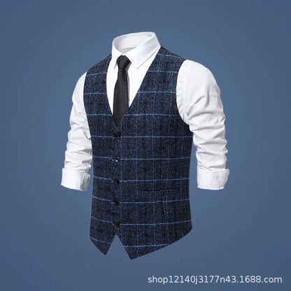 Men's Slim Fit Single Breasted Suit Vest – Plaid Waistcoat for Weddings & Banquets