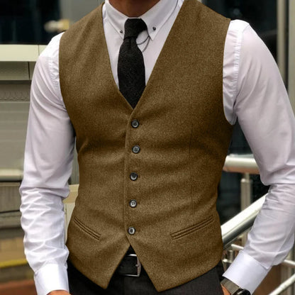 Men's Vest Herringbone Single Breasted Lapel Waistcoat for Wedding & Formal Occasions