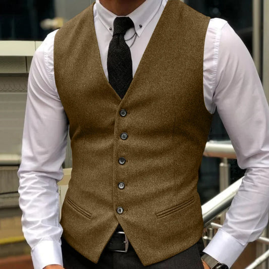 Men's Vest Herringbone Single Breasted Lapel Waistcoat for Wedding & Formal Occasions