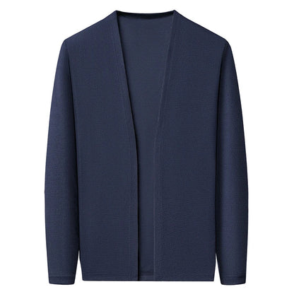 Spring and Summer Solid Color Knitted Cardigan Jacket Sun Protection Clothing Men's Shirt Loose Sleeves Fashionable and Versatil