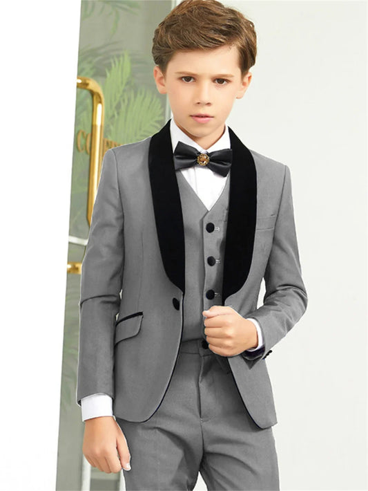 Hot Sale Shawl Lapel Kids Suits Jacket Vest Pants 3 Pieces, Fast Delivery Boys Slim Fit Suit Set Formal  Blazer Sets