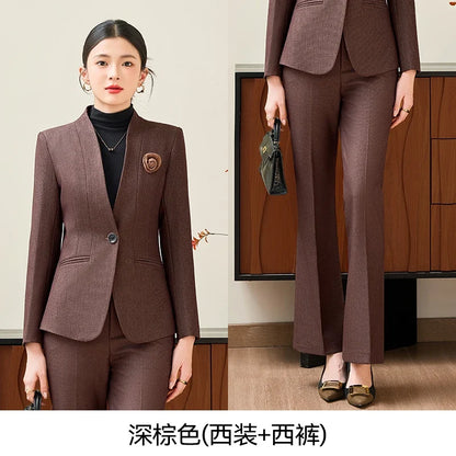 Fashionable professional women's two-piece trousers + suit jacket, slim and elegant. 2025 autumn winter new styles