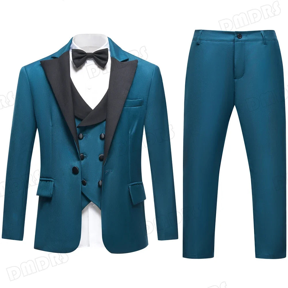Boys 3-Piece Formal Suit Teal Single Button Kids Wedding Suit
