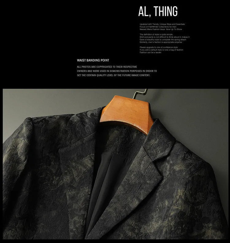 Spring Autumn Vintage Jacquard Suit Jacket Men High Quality Slim Fit Casual Social Blazers Business Office Wedding Party Coats