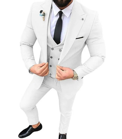 White Men Suits Groom Suit Formal Male Suits for Wedding Best Man Slim Fit Groom Tuxedos For Men (Jacket+Vest+Pants) Terno
