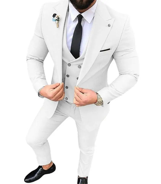 White Men Suits Groom Suit Formal Male Suits for Wedding Best Man Slim Fit Groom Tuxedos For Men (Jacket+Vest+Pants) Terno