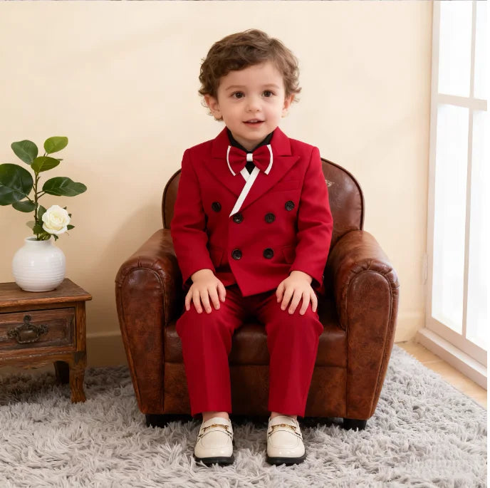 Children's White Suit Set Boys Autumn Winter Piao Host Speech Performance Costume Kids Wedding Birthday Party Photography Outfit
