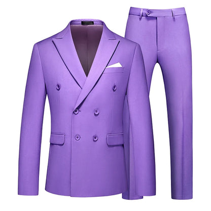 Men's Double-Breasted Suit Jacket and Trousers – Formal Business & Wedding 2-Piece Set