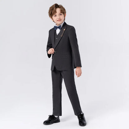 Gentleman Kids Slim 4Pieces/Set Jacket Vest Pants Bowtie Party Dress Children Ceremony Photograph Suit Boys Performance Costume