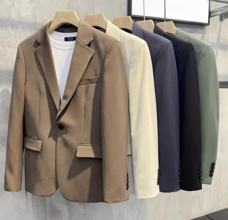 Men's Loose HK Style Plaid Blazer Wrinkle-Free Spring Autumn Casual Jacket