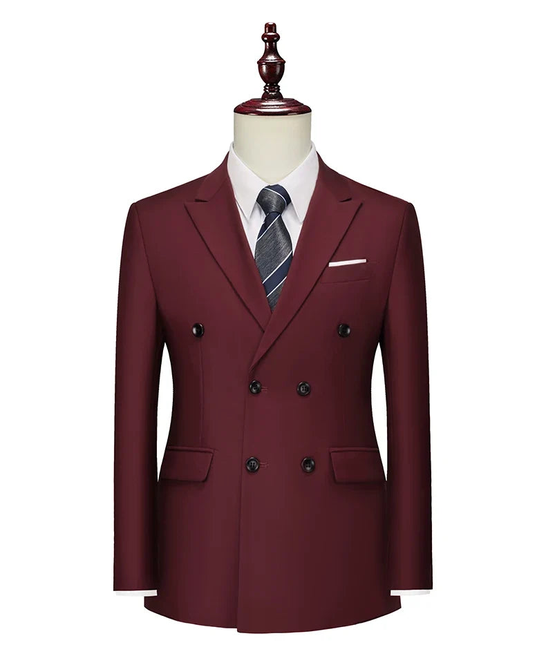 Men's Double Breasted Blazer – Formal Solid Color Suit Jacket for Weddings & Business