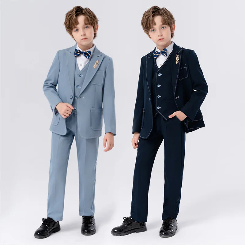 Gentleman Kids Slim 4Pieces/Set Jacket Vest Pants Bowtie Party Dress Children Ceremony Photograph Suit Boys Performance Costume