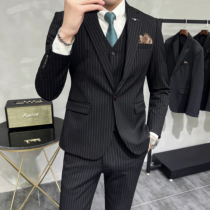 Men's Slim Fit Wedding Suit Set – Blazer, Vest & Pants for Groom & Business Formal