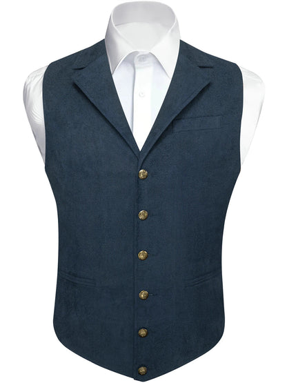 Men's Faux Suede Waistcoat – Single Breasted Slim Fit Formal Vest for Weddings & Business
