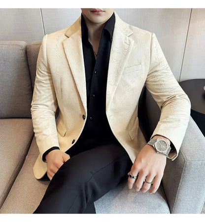 British Style Velvet Men Blazers Autumn Winter Slim Fit Casual Business Suit Jackets Wedding Groom Banquet Formal Coats