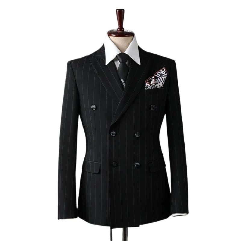Men's Suit blazer Casual Business Formal Attire Groomsmen Groom's Wedding Double Breasted Striped Suit Jacket Mail Top clothing