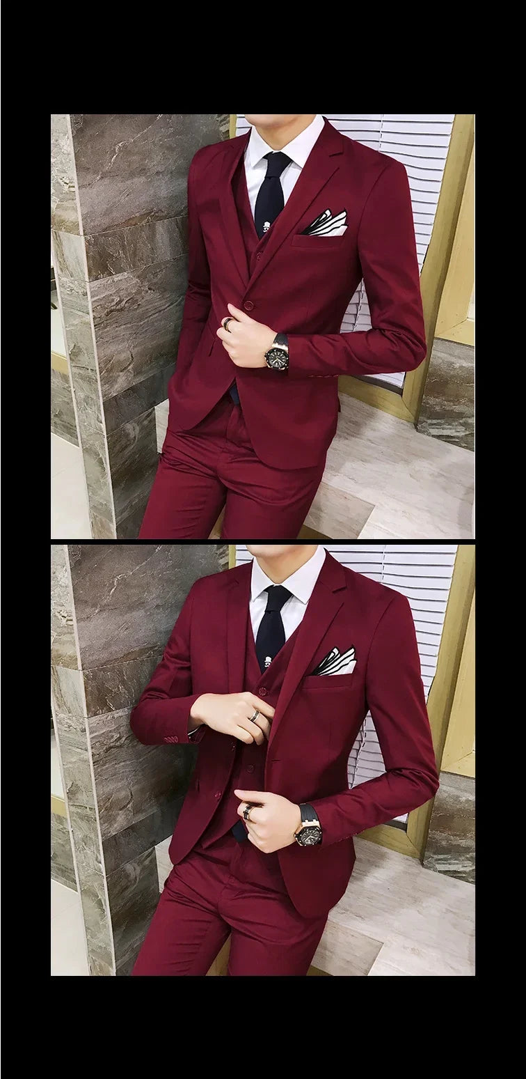 Men's 3-Piece Slim Fit Suit – Business & Wedding Formal Set with Blazer, Vest & Pants