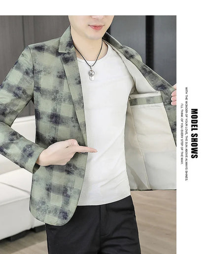 Blazer Men's Fashionable Casual Business Gentleman Outdoor Trendy Checkered Banquet Versatile and Slimming Korean Version Blazer