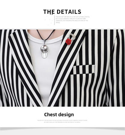 Men's Slim Fit Striped Casual Suit Jacket Korean Fashion Four Seasons New Boutique Handsome Small Suit