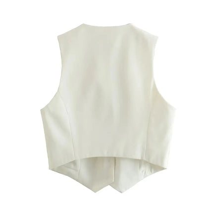 Fashion Women Vest Sleeveless Vests for Women Chic V-Neck Single-Breasted Ladies Elegant White Waistcoat Tops