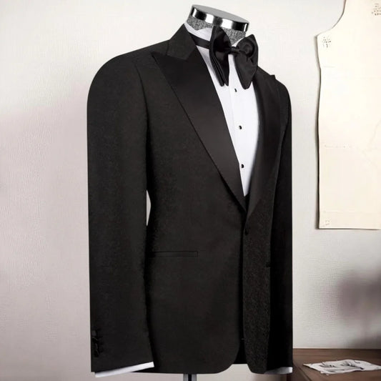 Men Suit Black 3 Piece With Black Lapel Single Button For Wedding Birthday Banquet Party Work Business Casual Jacket Vest Pants