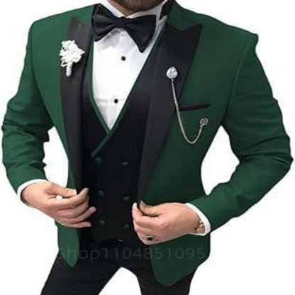 3 Piece Wedding Suits for Men Peak Lapel Single Breasted Tuxedo Jacket Vest Pant Groom Business Fashion Party Set