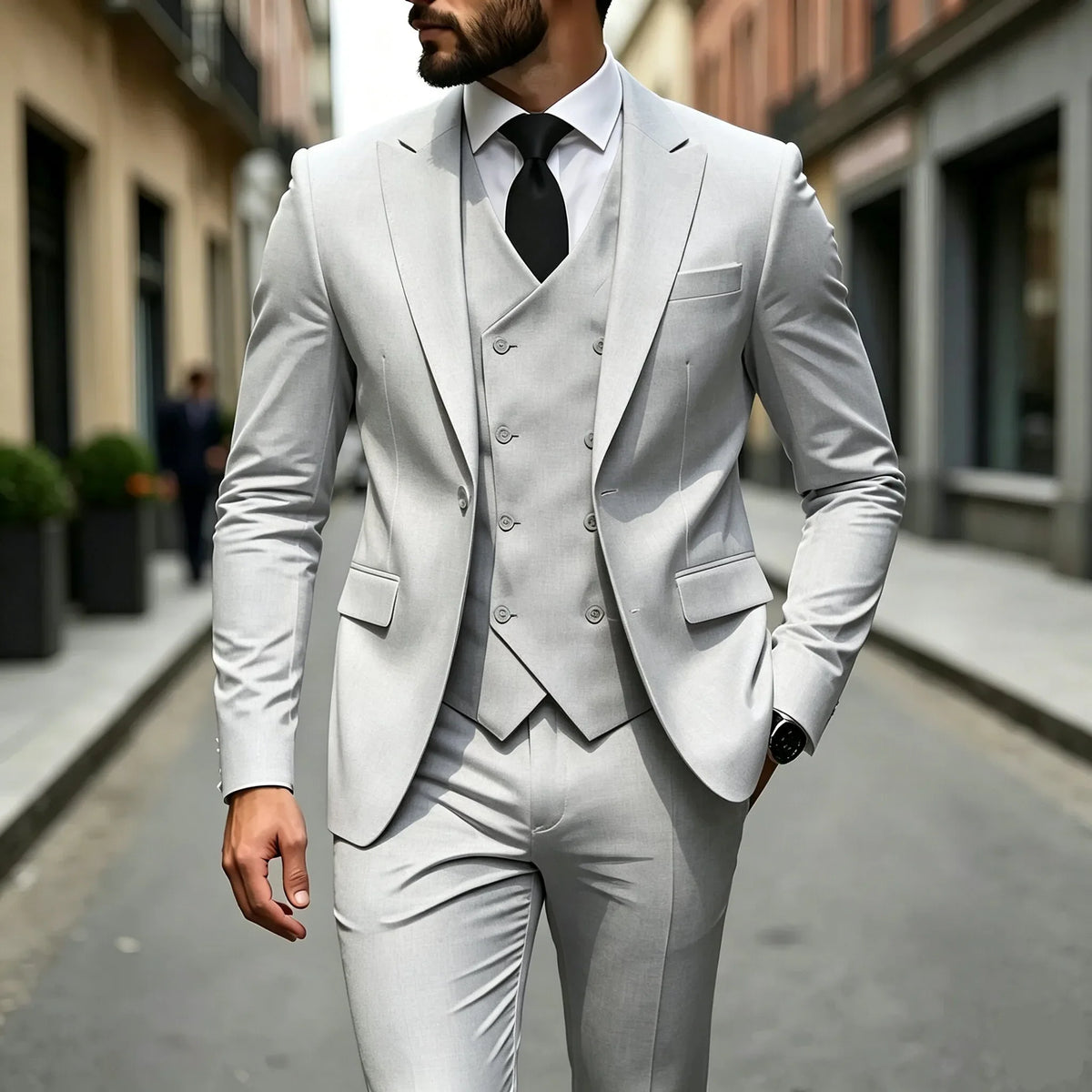 Elegant Male Suit 3 Pieces Blazer Vest and Pants Set Peak Lapel Tuxedo Suits for Men Ceremony Wedding Dresses Business Prom