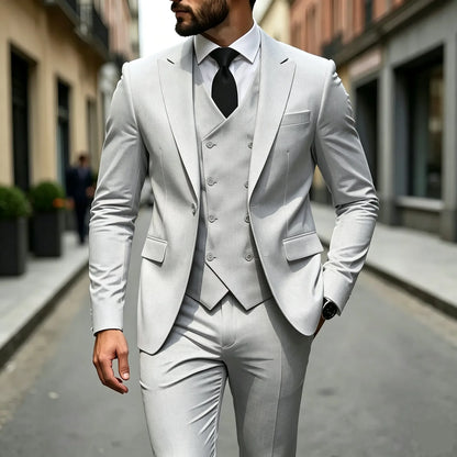Elegant Male Suit 3 Pieces Blazer Vest and Pants Set Peak Lapel Tuxedo Suits for Men Ceremony Wedding Dresses Business Prom