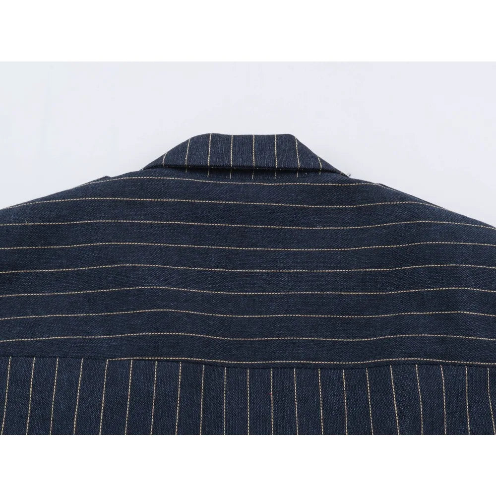 Elegant Fashion Women's Pinstripe Blazer New in Autumn Blazer with Embossed Button Long Sleeves Women Blazer with Asymmetric Hem