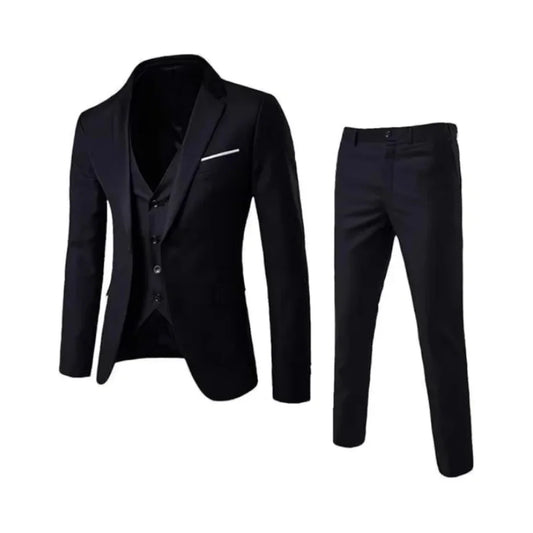 Men's 3-Piece Business Suit Set - Slim Fit Jacket, Vest & Trousers for Wedding, Office, Formal Events - Custom Tailored Tuxedo