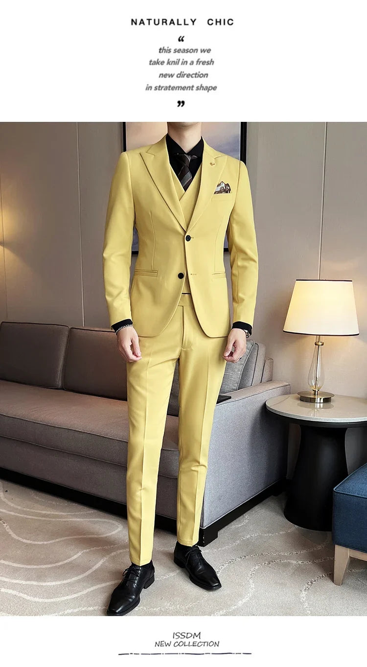 (Blazer+ Vest + Trousers) 2023 Latest Design Double Breasted Vest Men's Suit High Quality Business Simple Casual Dress Wedding