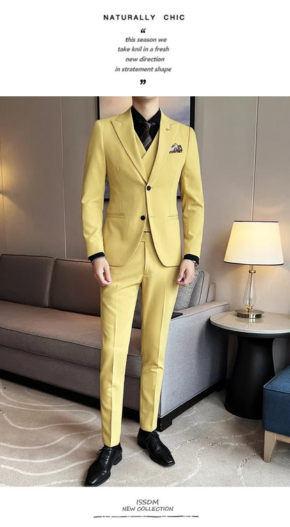 (Blazer+ Vest + Trousers) 2023 Latest Design Double Breasted Vest Men's Suit High Quality Business Simple Casual Dress Wedding