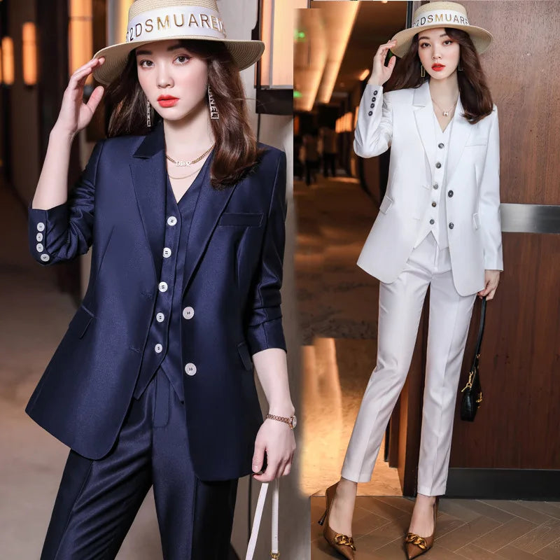 Fashion Elegant Pink High-End Small Business Suit Coat2022Autumn and Winter Elegant Vest Suit Three-Piece Korean Women's Clothin
